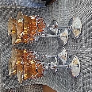 Vintage Farber Brothers Amber Silver Stems Glassware 6 Cordial Sherry Glasses